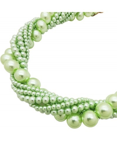 Women's Chunky Braided Cluster Simulated Pearl Bead Statement Collar Necklace Earring Set Light Green Tone $10.63 Jewelry Sets