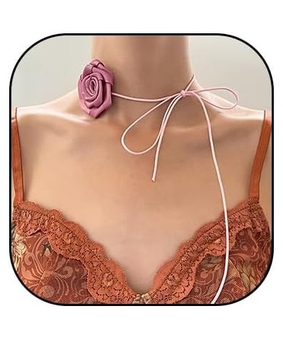 Retro Rose Flower Choker Necklace Banderole Weave Flower Rose Collarbone Chain Clavicle Necklace for Women Girls Y2K Accessor...