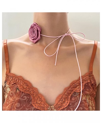 Retro Rose Flower Choker Necklace Banderole Weave Flower Rose Collarbone Chain Clavicle Necklace for Women Girls Y2K Accessor...