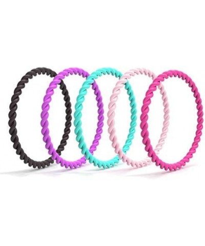 Braided Silicone Bracelets Colorful Rubber Bracelets for Girls Women Rings Bangles Skin Safe Comfortable Fit 5 Colors Pack $1...