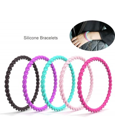 Braided Silicone Bracelets Colorful Rubber Bracelets for Girls Women Rings Bangles Skin Safe Comfortable Fit 5 Colors Pack $1...