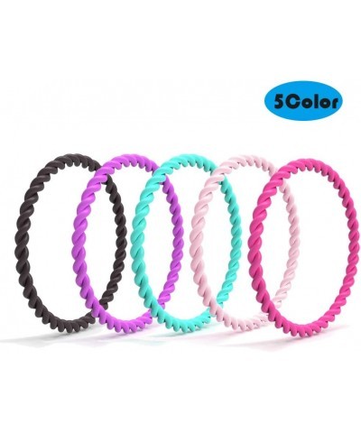 Braided Silicone Bracelets Colorful Rubber Bracelets for Girls Women Rings Bangles Skin Safe Comfortable Fit 5 Colors Pack $1...