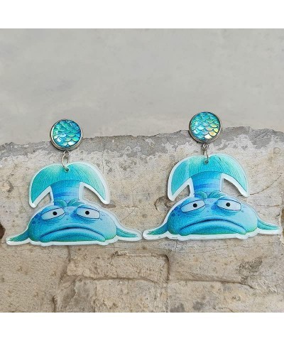 1-2 Pair Teacher Leather and Acrylic Fish Mermaid Dangle Earrings for Women- Rainbow Whale,Pencil Faux Teardrop Earring for T...