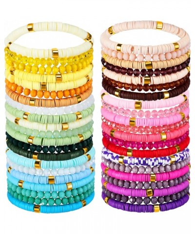 44 Pcs Heishi Preppy Bead Bracelets Colorful Clay Friendship Bracelet Y2K Stretch Beach Gold Bracelets for Women Girls Bead S...