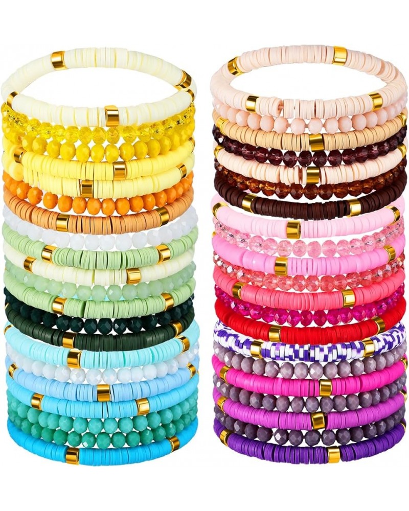 44 Pcs Heishi Preppy Bead Bracelets Colorful Clay Friendship Bracelet Y2K Stretch Beach Gold Bracelets for Women Girls Bead S...