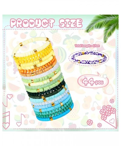 44 Pcs Heishi Preppy Bead Bracelets Colorful Clay Friendship Bracelet Y2K Stretch Beach Gold Bracelets for Women Girls Bead S...