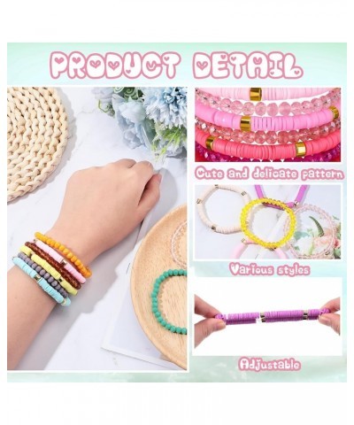 44 Pcs Heishi Preppy Bead Bracelets Colorful Clay Friendship Bracelet Y2K Stretch Beach Gold Bracelets for Women Girls Bead S...