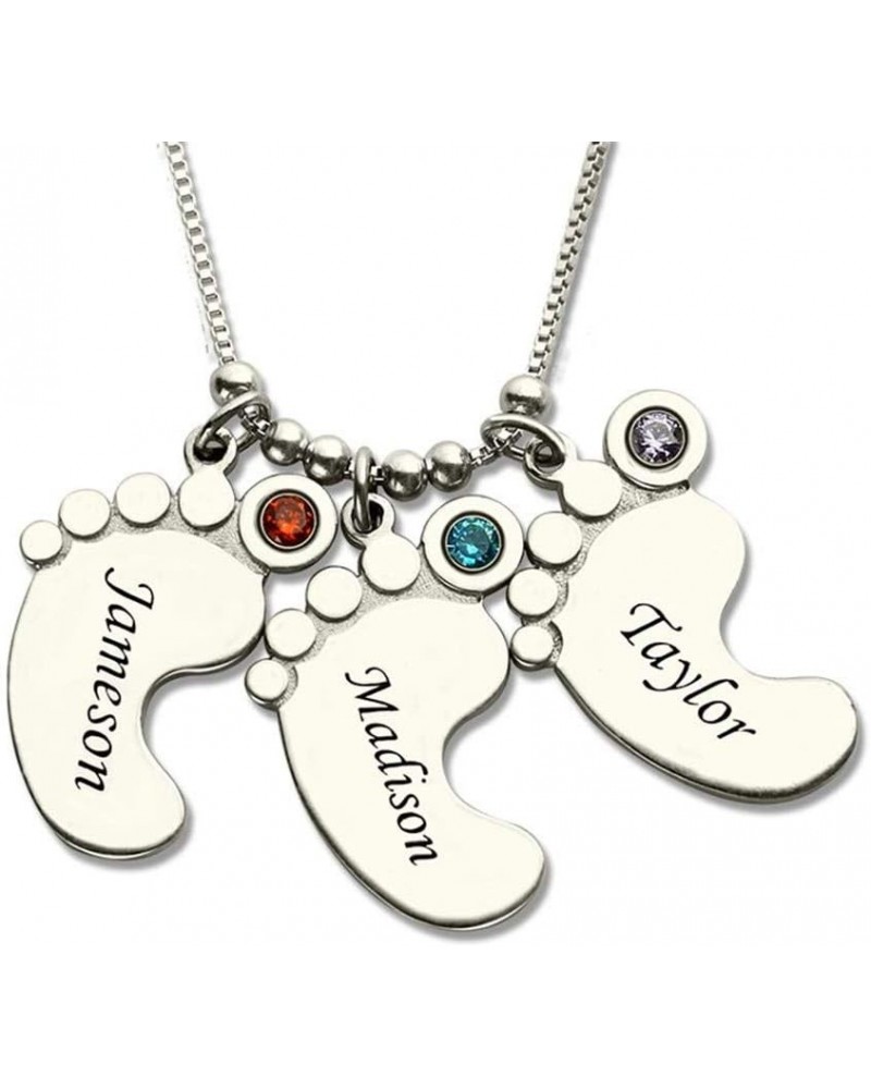 Personalized Baby Feet Charm Name Necklace with Birthstone 925 Sterling Silver Engraved Family Necklace for Mom Mother's Day ...