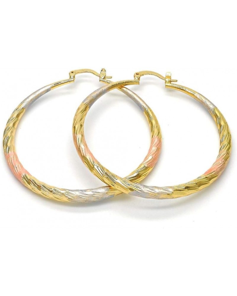 Women's Tri-Colored Twist Design 4mm Wide Medium Large Extra Large 40-60mm Real 14k Yellow Gold Layered Round Hoop Earrings L...