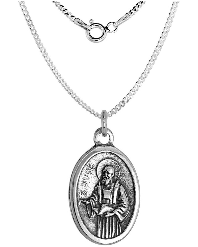 Sterling Silver St Jude Medal Necklace Oxidized finish Oval 1.8mm Chain 16-inch $20.21 Necklaces