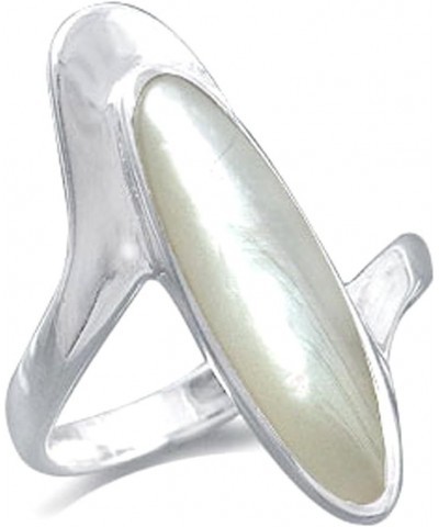 Long Inlay White Gold Plated 925 Sterling Silver Modern Style Ring 9 Silver White Mother Of Pearl $10.00 Rings