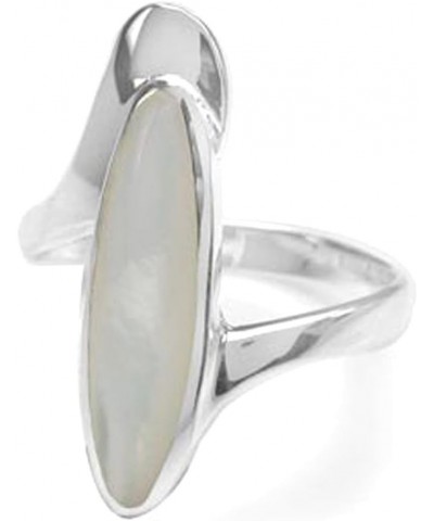 Long Inlay White Gold Plated 925 Sterling Silver Modern Style Ring 9 Silver White Mother Of Pearl $10.00 Rings