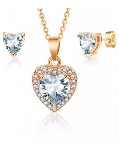 Austrian Crystal Halo Heart Pendant Necklace Earrings for Women 14K Gold Plated Hypoallergenic Jewelry Set White $14.99 Jewel...