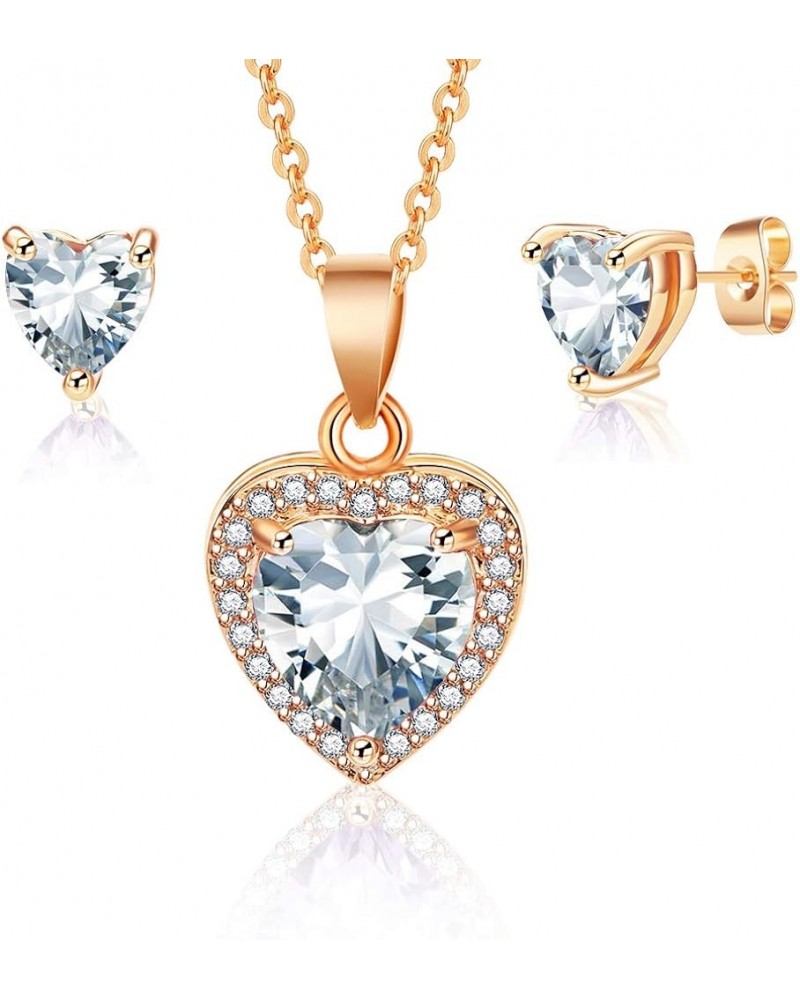 Austrian Crystal Halo Heart Pendant Necklace Earrings for Women 14K Gold Plated Hypoallergenic Jewelry Set White $14.99 Jewel...