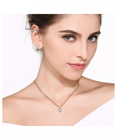 Austrian Crystal Halo Heart Pendant Necklace Earrings for Women 14K Gold Plated Hypoallergenic Jewelry Set White $14.99 Jewel...