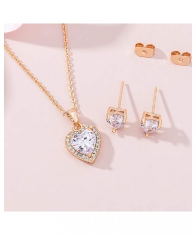 Austrian Crystal Halo Heart Pendant Necklace Earrings for Women 14K Gold Plated Hypoallergenic Jewelry Set White $14.99 Jewel...