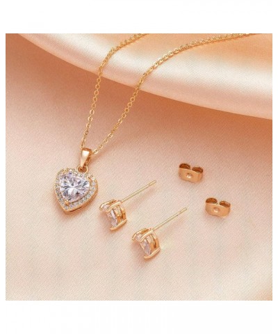 Austrian Crystal Halo Heart Pendant Necklace Earrings for Women 14K Gold Plated Hypoallergenic Jewelry Set White $14.99 Jewel...