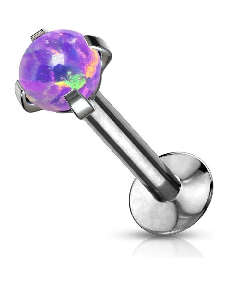 16GA Synthetic Opal Stainless Steel Threadless Push In Flat Back Labret Monroe Lip Cartilage Tragus Earring Stud Purple $7.70...