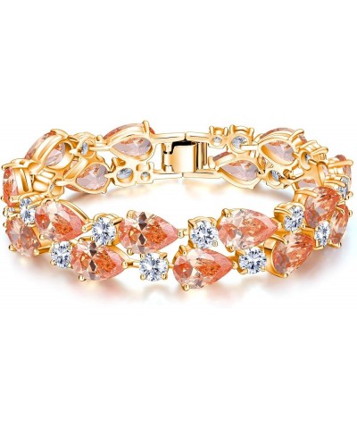 Women's Prong Cubic Zirconia Vintage Style Dual Layer Tear Drop Bracelet Champagne Color Gold-Tone $15.19 Bracelets