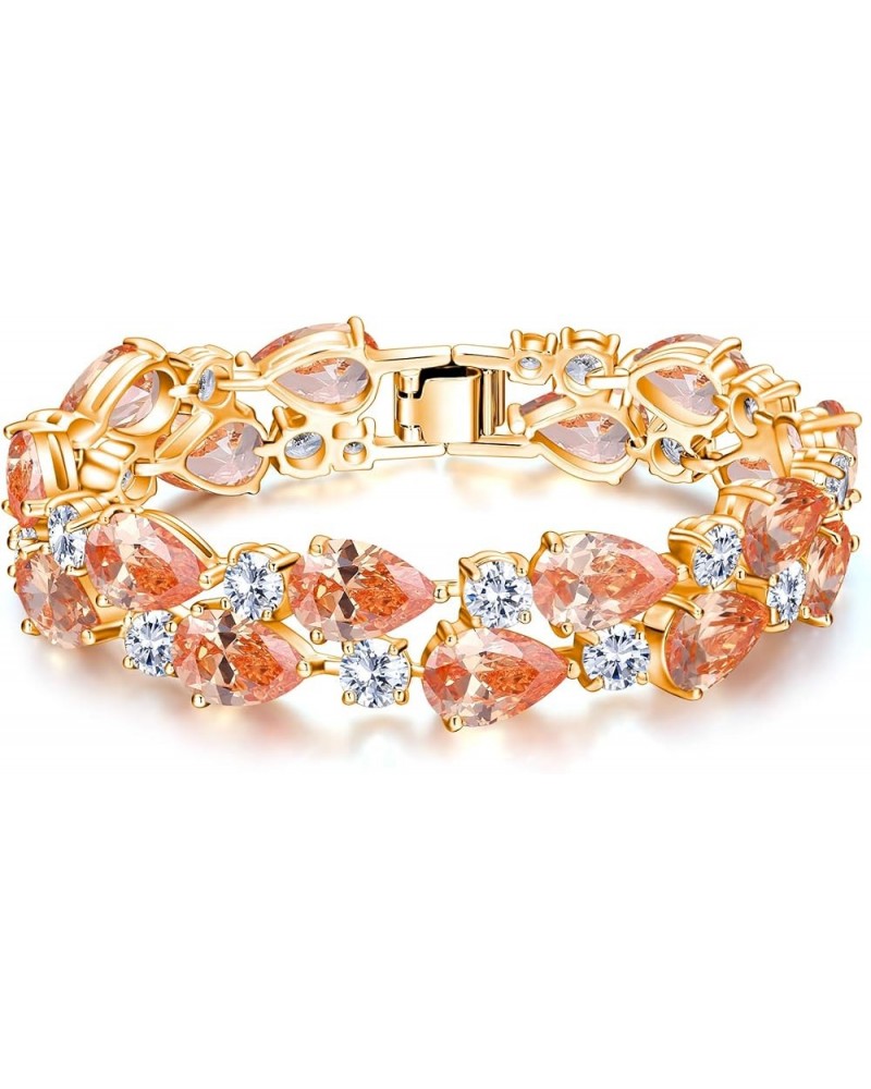 Women's Prong Cubic Zirconia Vintage Style Dual Layer Tear Drop Bracelet Champagne Color Gold-Tone $15.19 Bracelets