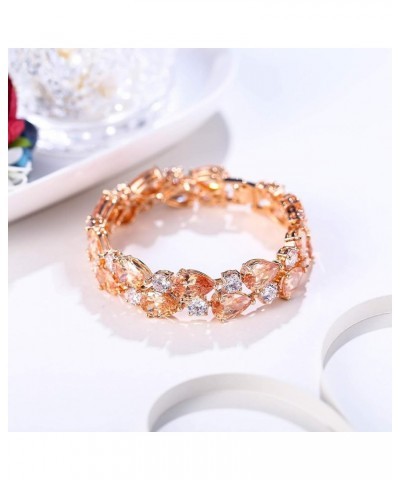 Women's Prong Cubic Zirconia Vintage Style Dual Layer Tear Drop Bracelet Champagne Color Gold-Tone $15.19 Bracelets