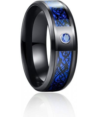 MZZJ Personalized His Hers Couple Rings Men's 8MM Celtic Dragon Pattern & Women's Blue Heart Shape Cubic Zirconia Black Stain...